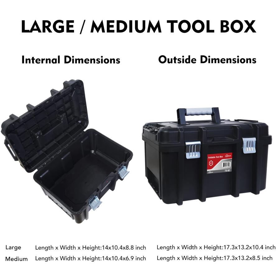 新規購入 MIRSION 19-inch Tool Box， 2 Pieces Tool Box Organizer with Removable Tray， Multipurpose Stackable Tool Box for Household， Craftsman and Garage， Black