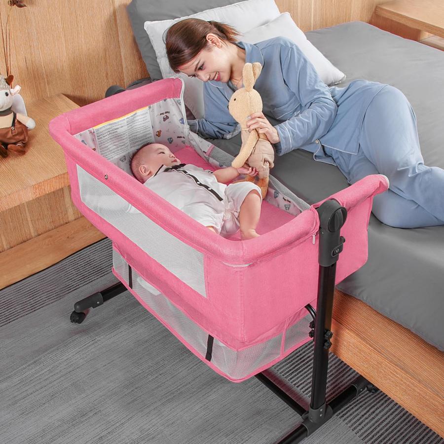 買蔵楽天 RICUTON Bedside Bassinet， Bedside Sleeper， Bedside Crib with Adjustable Height， Easy Folding Portable Crib， Portable Bed for Infant/Newborn