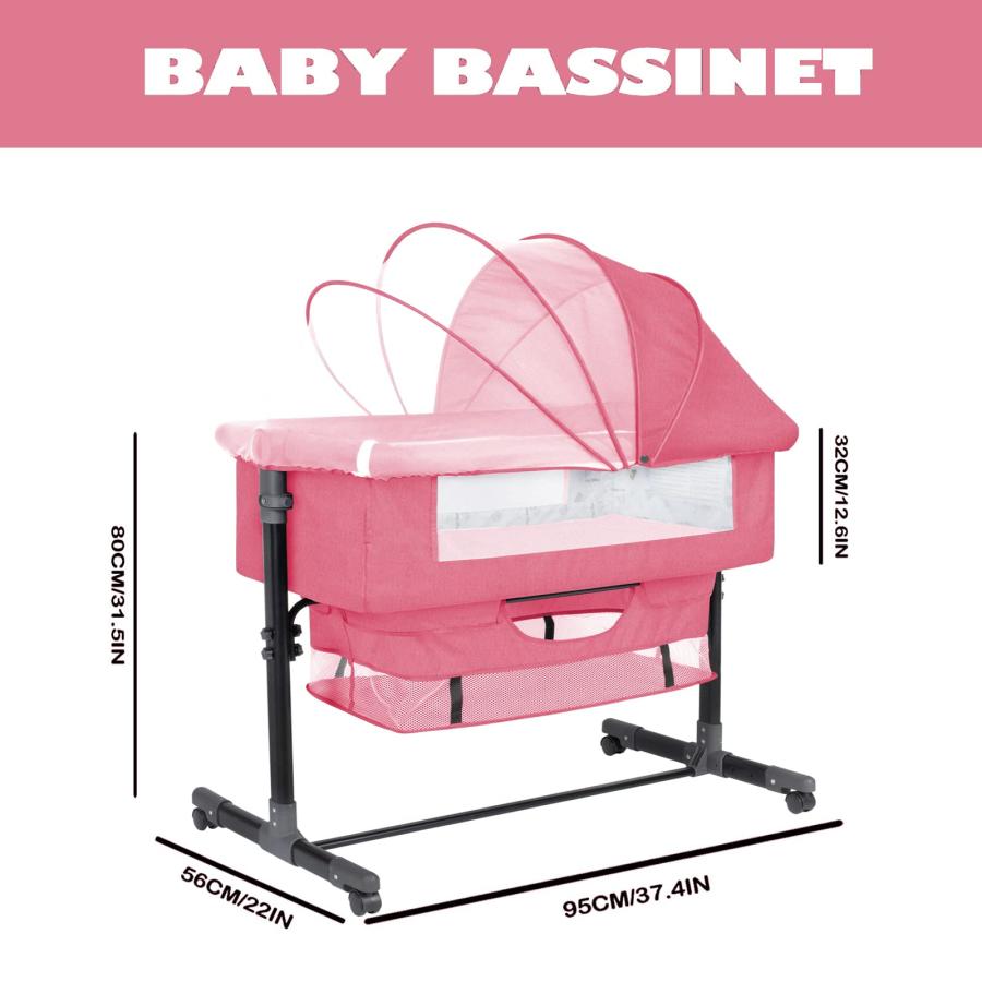買蔵楽天 RICUTON Bedside Bassinet， Bedside Sleeper， Bedside Crib with Adjustable Height， Easy Folding Portable Crib， Portable Bed for Infant/Newborn
