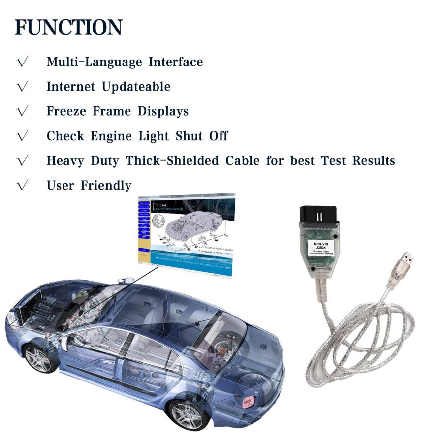 VCI J2534 Cable Fit for Toyota TIS Techstream - Latest Version V16