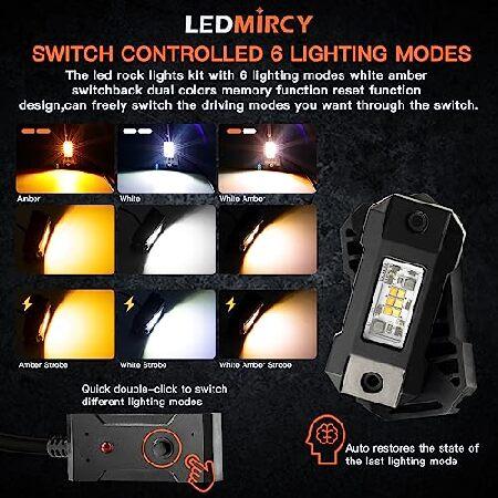 2022セール LEDMIRCY Switchback LED Rock Lights Kit White/Amber Strobe with Wiring Harness 8 Pods 6 Mode Reset Function Memory Function for Jeep Off Road Trucks A