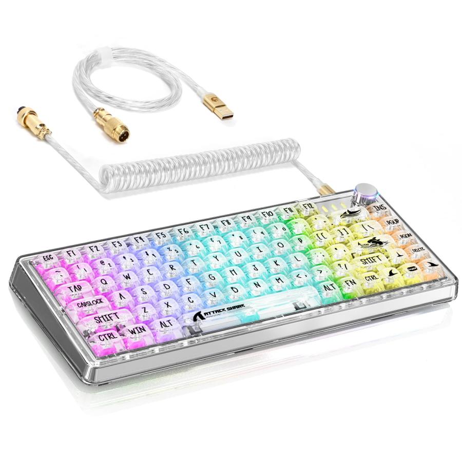 ATTACK SHARK Mechanical Keyboard, Transparent PC Keycaps, Custom RGB Gaming  Keyboard, Gasket QMK/VIA Keyboard, Linear Switch, Coiled Cable, CK75, X75