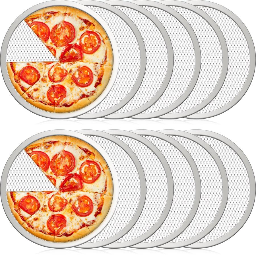 Dandat Set of 12 Pizza Screen 8 Inch Aluminum Round Pizza Pans with Holes Bulk Seamless Pizza