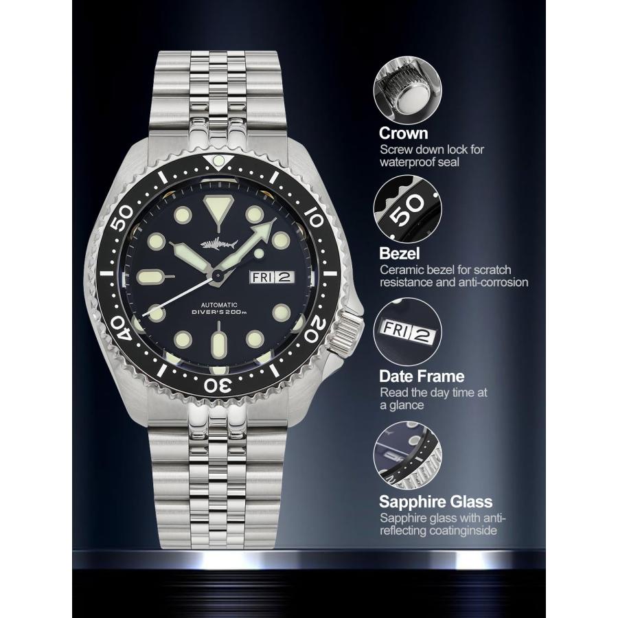 特価セールコーナー TACTICAL FROG Heimdallr Stainless Steel SKX007 Dive Watches for Men， NH36A Movement C3 Luminous Mens Automatic Watches， 200 Meter Water Resistant， Mul