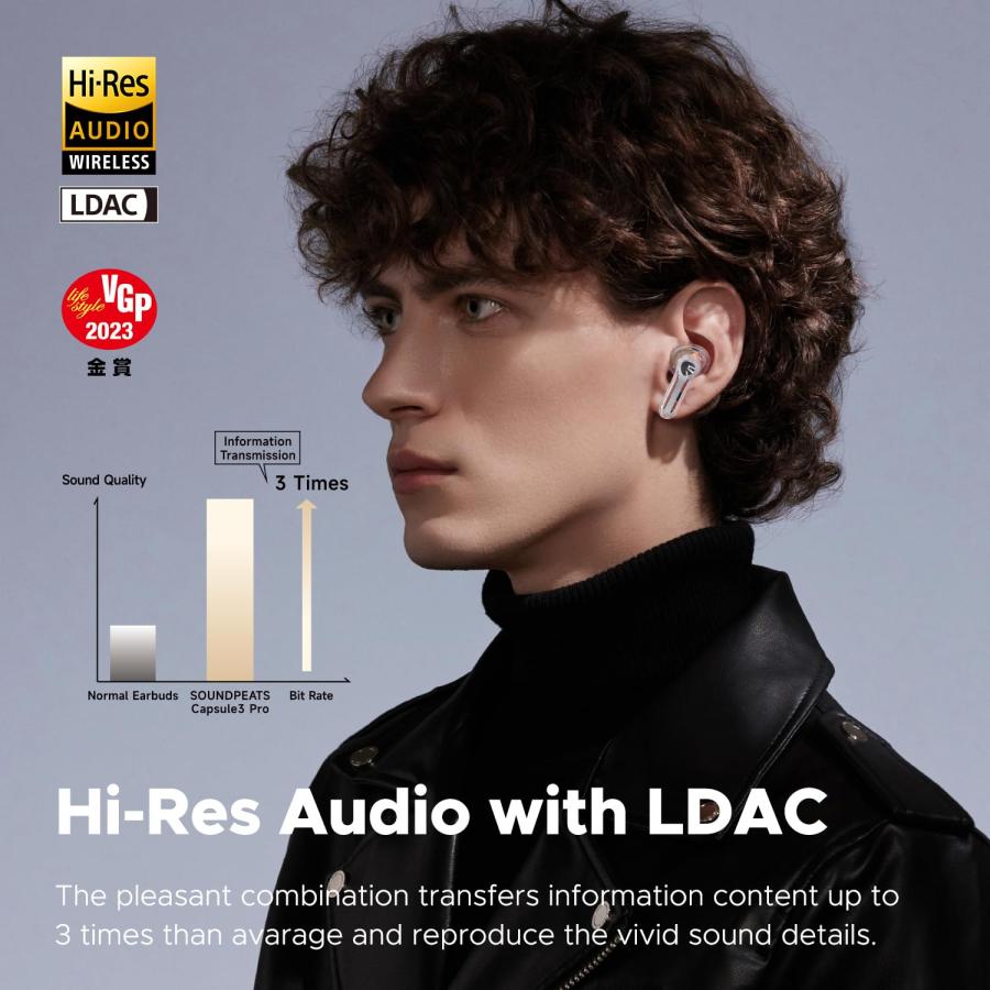 直販専門店 SoundPEATS Capsule3 Pro | Wireless Earbuds with Hi-Res and LDAC， 43dB Hybrid Active Noise Cancelling Bluetooth 5.3 Earphones with 6 Mics， Total 52 Hrs