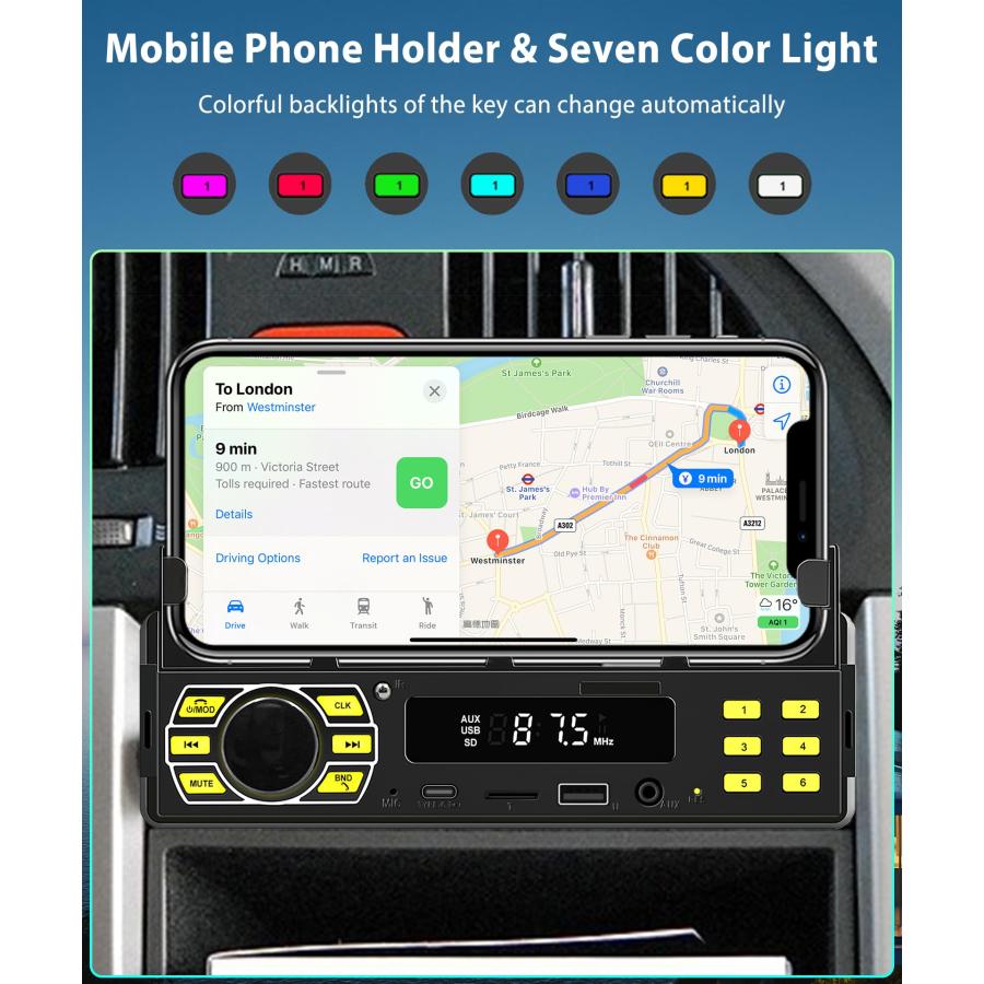 買物代行 1 Din Car Stereo with Bluetooth Rimoody Single Din Car Radio with APP Control Car MP3 Player Hands-Free Calls/USB/FM/TF/AUX-in/Voice Control， Car Radi