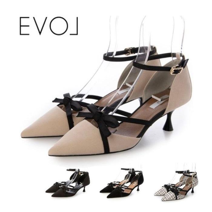 EVOL（イーボル） リボンセパレートストラップパンプス BX23814