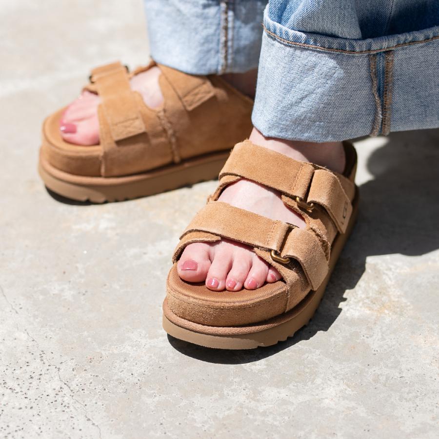 UGG W GOLDENSTAR HI SLIDE SANDAL "CHESTNUT" アグ ウィメンズ ゴールデンスター  ハイ スライド サンダル レディース (スエード 厚底 ウィメンズ 1155458)｜precious-place｜02