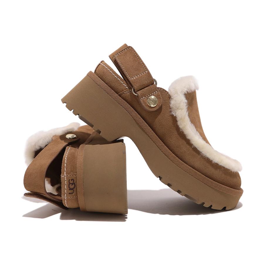UGG ベージュ スエード 厚底 クロックサンダル UGG Australia アグ 厚底 スエード ミュール クロッグ ファー