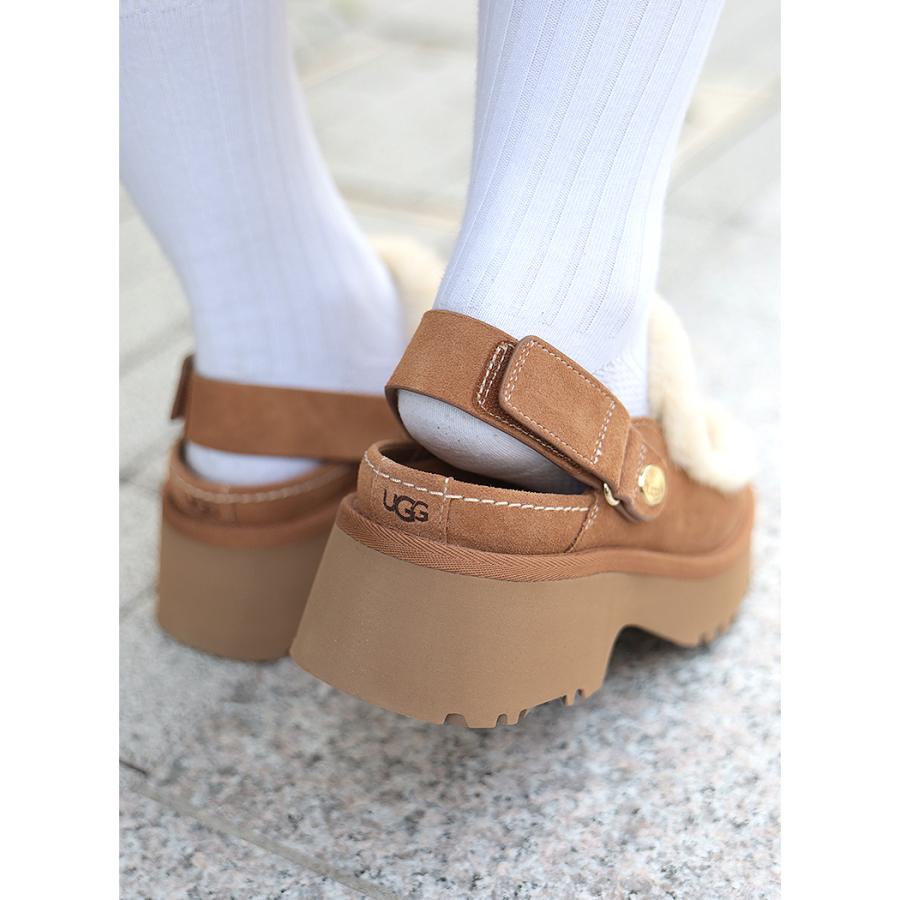 UGG ベージュ スエード 厚底 クロックサンダル UGG Australia アグ 厚底 スエード ミュール クロッグ ファー