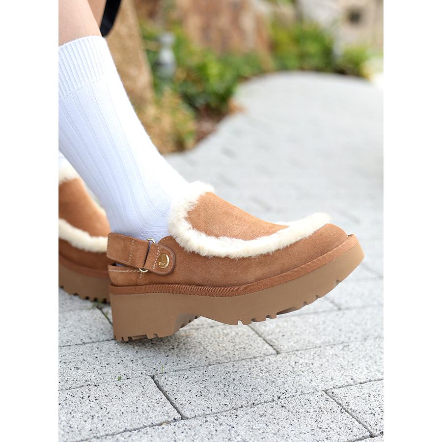 UGG ベージュ スエード 厚底 クロックサンダル UGG Australia アグ 厚底 スエード ミュール クロッグ ファー