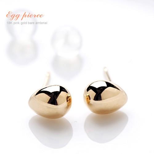 ピアス K18PG 地金 エッグ　6mm (軸太0.65mmＸ長さ9mmポスト)(18金、18k、ピンクゴールド製) 上品 フォーマル