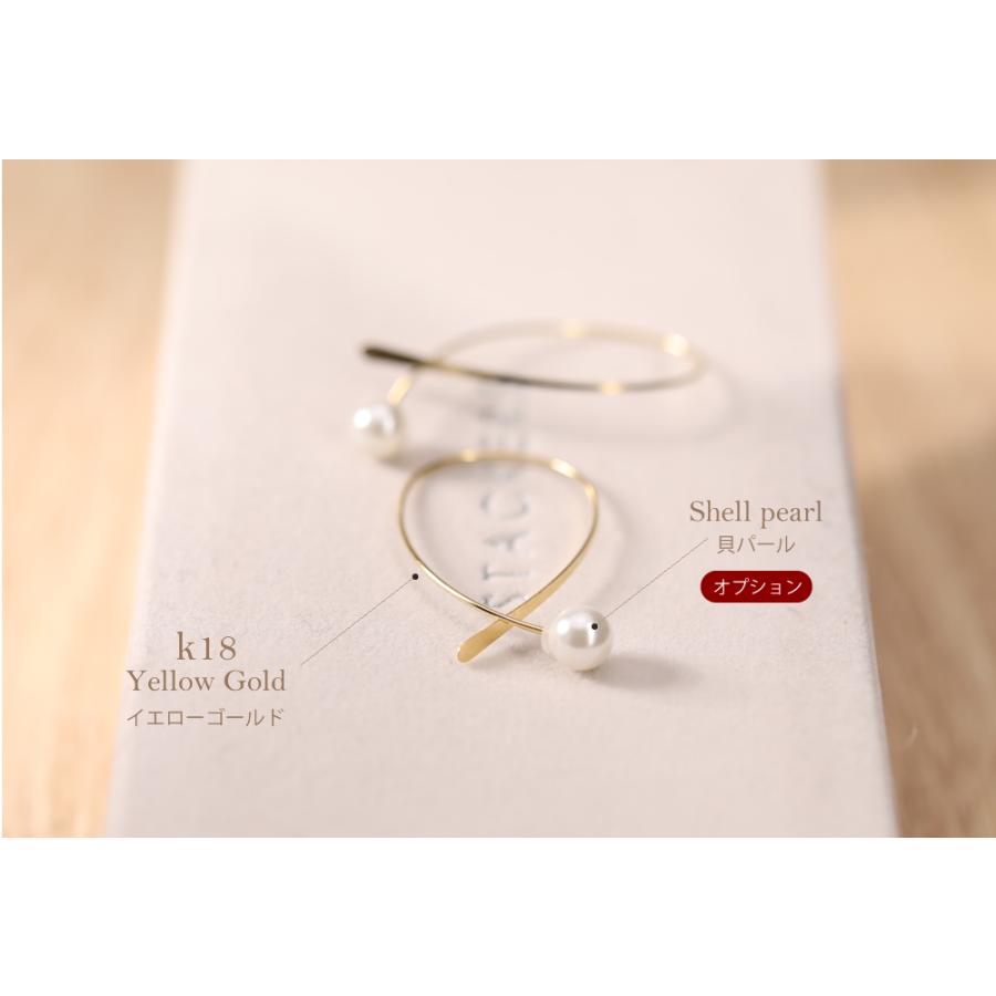 ピアス レディース フックピアス シンプル フープ 18k K18YG