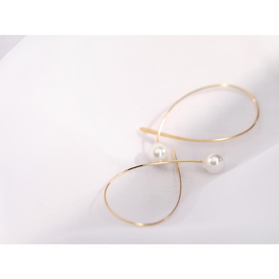 ピアス レディース フックピアス シンプル フープ 18k K18YG パール 真珠 hineri ハングピアス ハングフープピアス イエローゴールド ピンクゴールド18金の画像