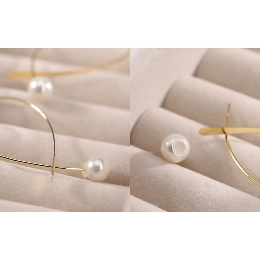 ピアス レディース フックピアス シンプル フープ 18k K18YG パール