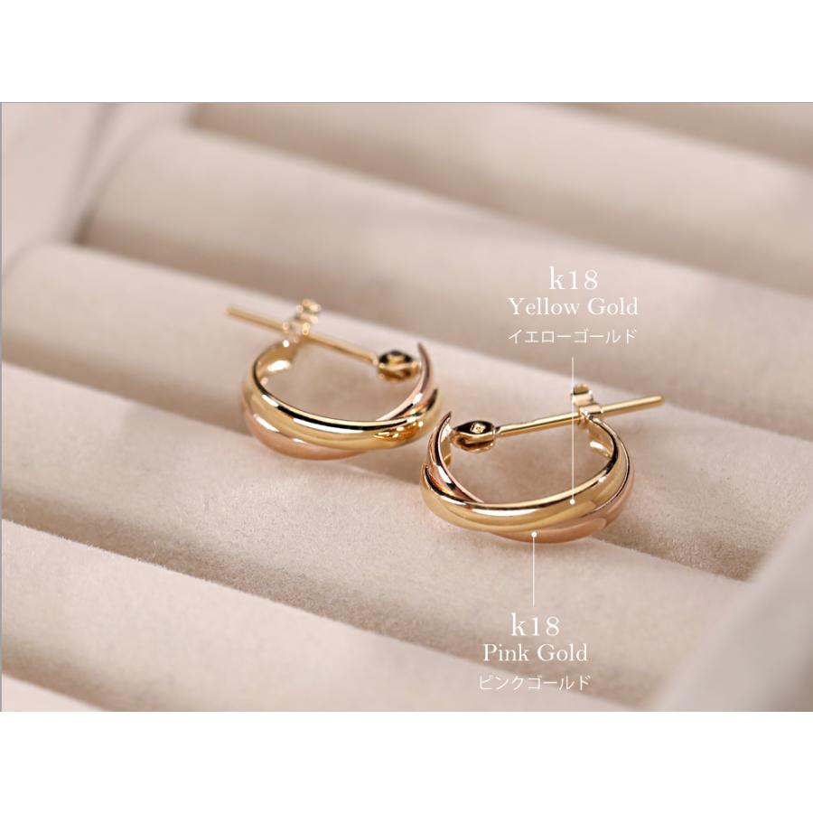 ピアス レディース フープピアス 幅広 細 太 k18 18k 18金 イエロー