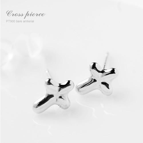ピアス PT900 地金 クロス 十字架　5.3mm (軸太0.65mmＸ長さ9mmポスト)(プラチナ製) 上品 フォーマル
