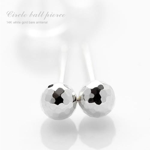 ピアス K14WG ホワイトゴールド 3mm 丸玉 セカンド ミラーカット 