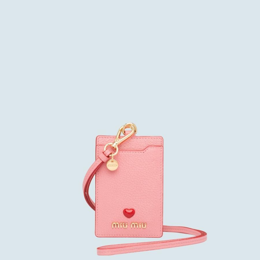 ミュウミュウ Miu Miu カードケース 名刺入れ パスケース ピンク ゴールド ハート マドラス レザー Supersport Tn