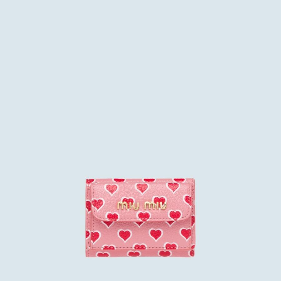 プレミア商品 ミュウミュウ Miu Miu 財布 小財布 三つ折り ３つ折り ピンク レッド ゴールド ハート プリント マドラス レザー 最適な価格 Www Yalaphone Com