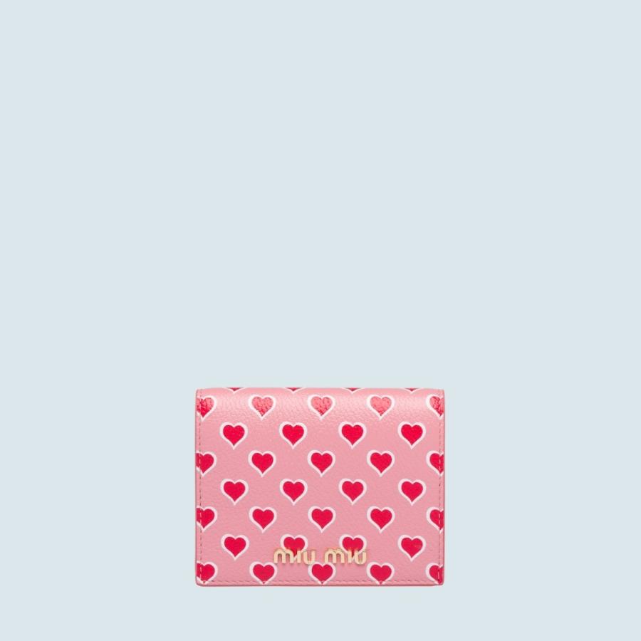 二つ折り Miu Miu ピンク ピンク ２つ折り ゴールド レッド 小財布 レザー プリント ハート ミュウミュウ 財布 レザー 5mv42bczf0876miumiu5mv42bczf0876 ブランドショップprecious プリント マドラス