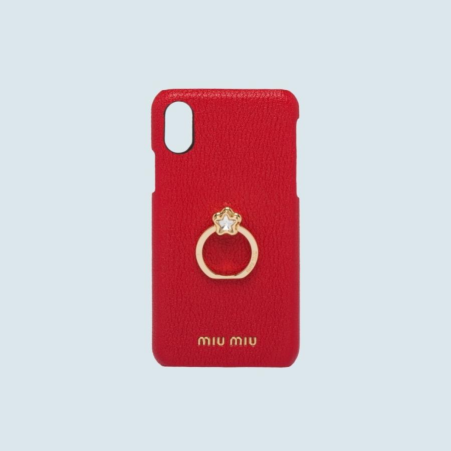 ミュウミュウ 秋 Iphonex Miu アイフォンケース X Miu Iphonexs スター Iphonexs クリスタル Iphone レッド ゴールド メタル リング ゴートレザー