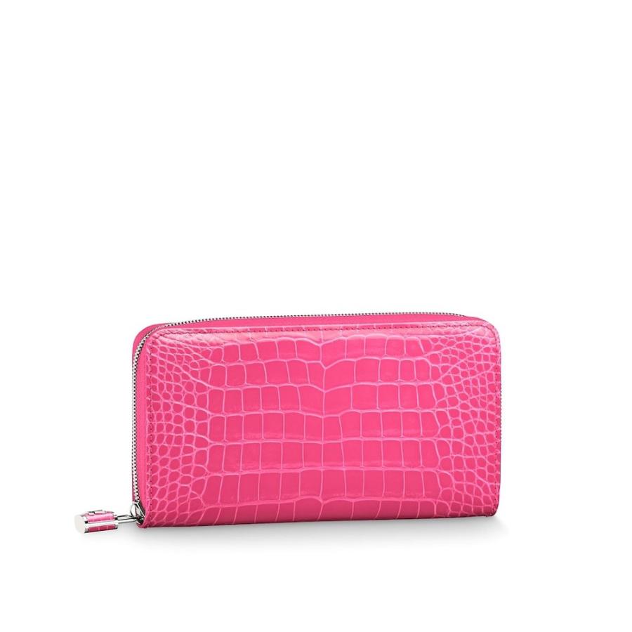 ルイヴィトン Louis Vuitton 財布 長財布 ラウンドファスナー ローズペオニー ピンク シルバー クロコダイル アリゲーター レザー Halo Co Id