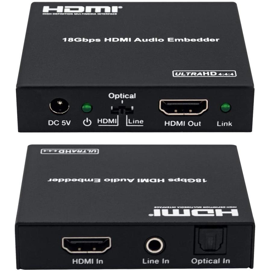 高速配送 ステレオ アナログ オーディオエンベッダー、光デジタル オーディオインサーター HDMI SPDIF 6 音声挿入/埋め込み、4K L/R 3.5mm スピーカーアクセサリー