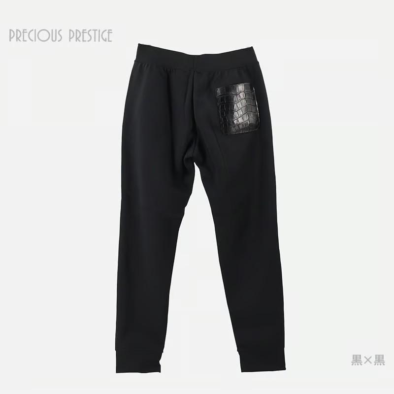 クロコダイル スウェットパンツ ＼買えるLEON掲載／メンズ ロングパンツ 黒 クロコポケット付き ブランド プレシャスプレステージの画像