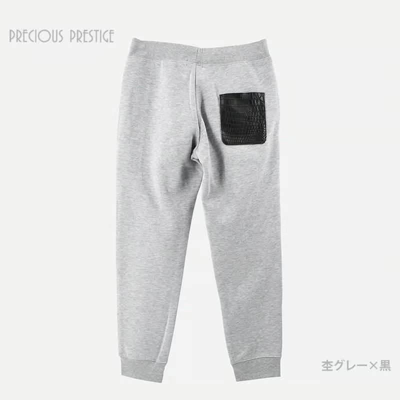クロコダイル スウェットパンツ ＼LEON掲載／   メンズ ロングパンツ グレー <クロコポケット付き> ブランド プレシャスプレステージの画像