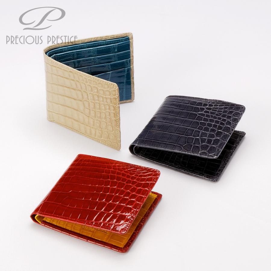PRECIOUS PRESTIGE 折り財布 シャイニングクロコ 日本製 クロコダイル 二つ折り札入れ シャイニングクロコ ツートン 二