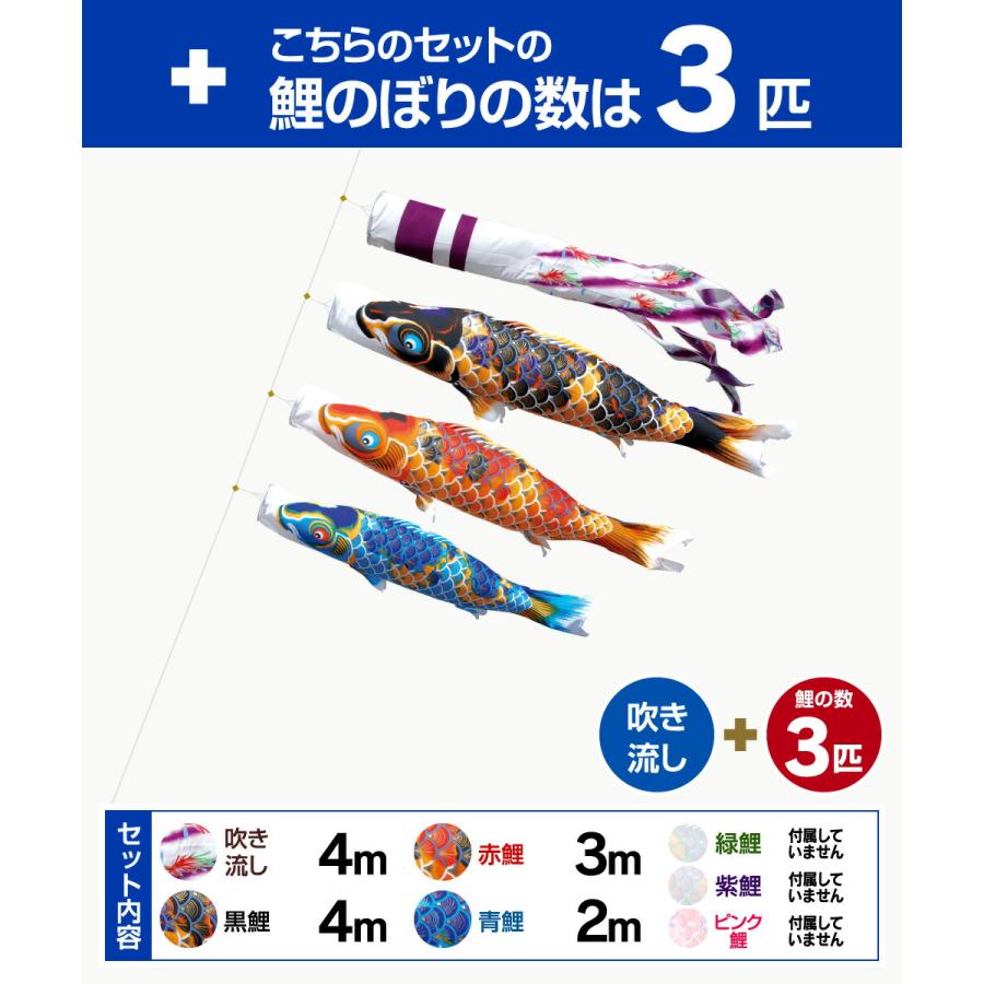 鯉のぼり 庭用 こいのぼり 徳永鯉のぼり ちりめん京錦 4m 6点セット