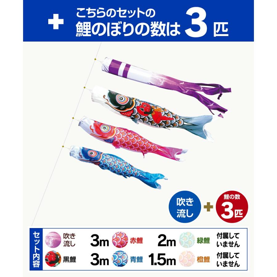 鯉のぼり 庭用 こいのぼり 徳永鯉のぼり 晴れの国金太郎大翔 3m 6点セット 庭園 大型セット ポール 別売_1