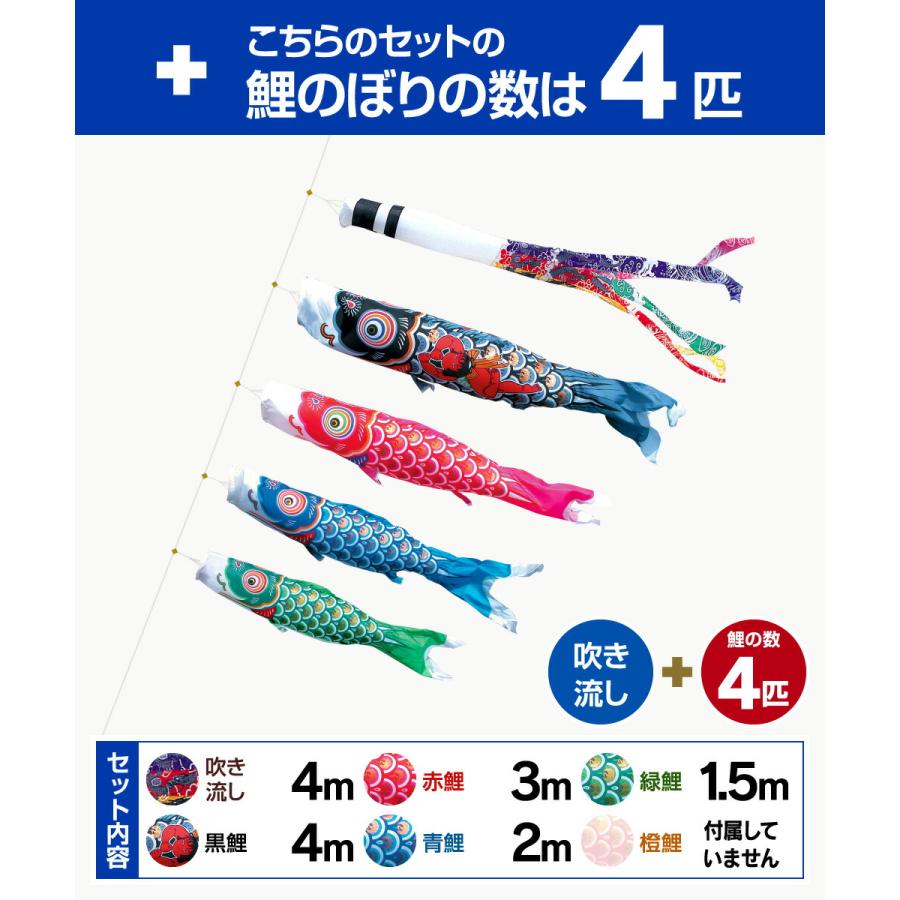 鯉のぼり 庭用 こいのぼり 徳永鯉のぼり 錦龍 4m 7点セット 庭園 大型セット ポール 別売の画像