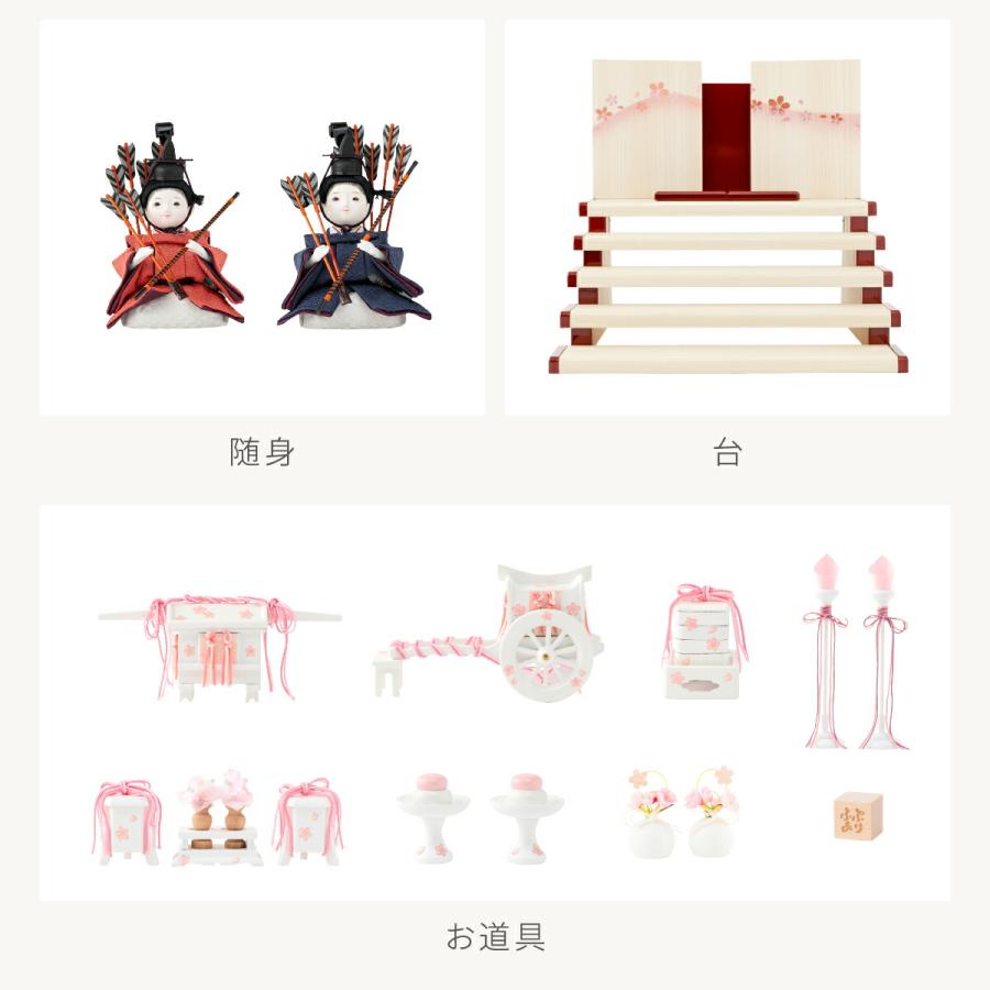 雛人形 おしゃれ インテリア コンパクト かわいい ぷりふあ 衣 Wood style 金彩寿桜 十五人飾り 段飾り ミニ ひな人形 | ぷりふあ | 09