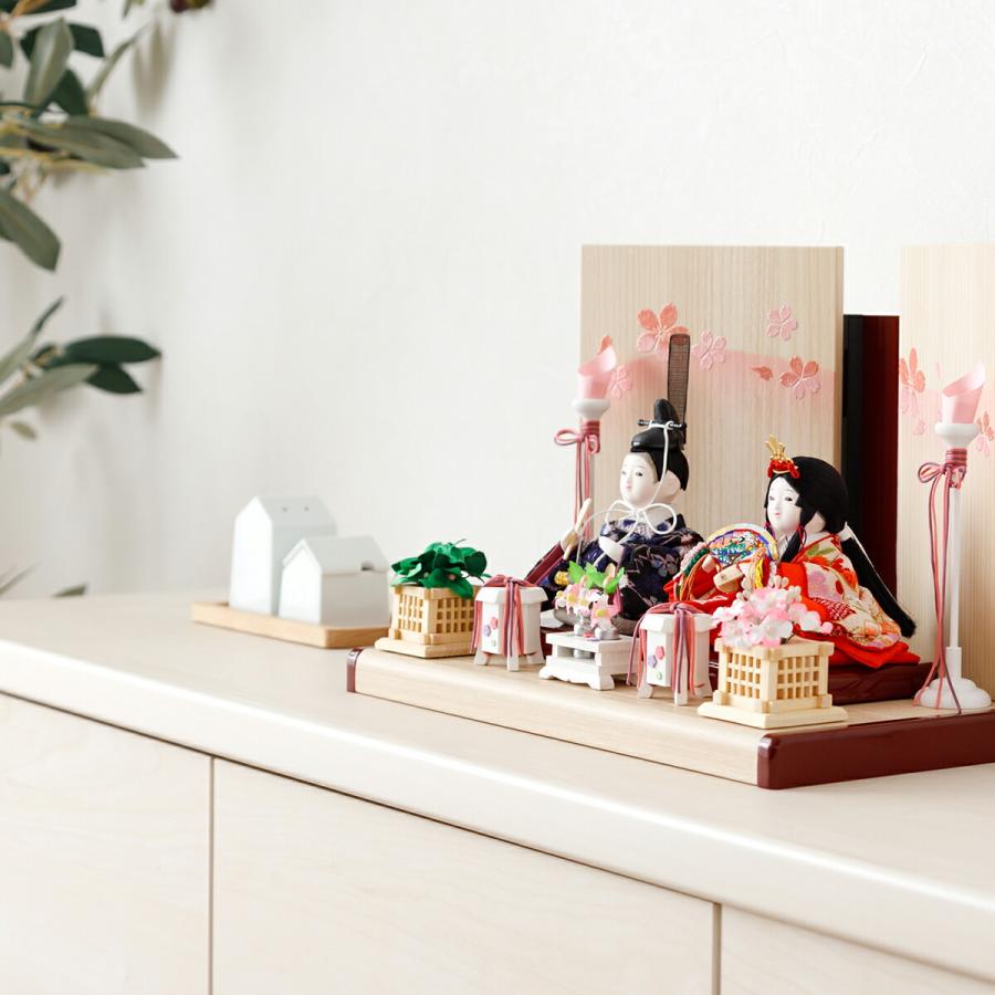 雛人形 おしゃれ インテリア コンパクト かわいい ぷりふあ 衣 Wood style 金彩舞桜 親王飾り 平飾り おひなさま ミニ ひな人形 | ぷりふあ | 08