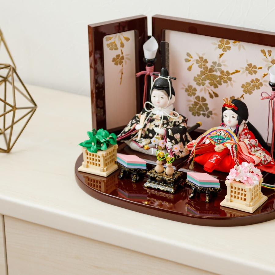 コンパクトサイズ雛人形セット ぷりふあ 雛人形 コンパクト おしゃれ お雛様 衣 伝統和工芸 塗屏風雛