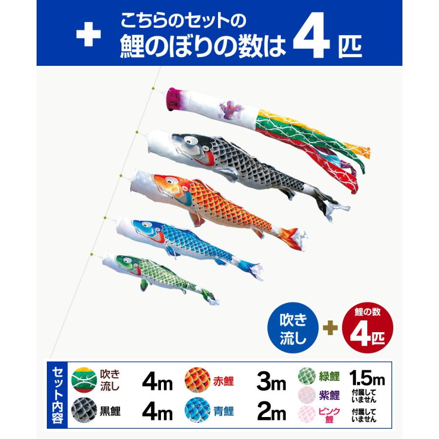 鯉のぼり 庭用 こいのぼり 徳永鯉のぼり 吉兆 4m 7点セット ポール付属