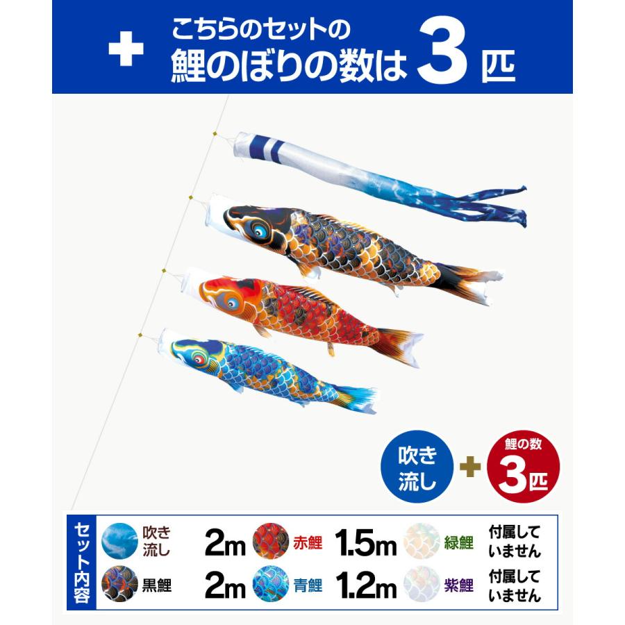 鯉のぼり 庭用 こいのぼり 徳永鯉のぼり 京錦 2m 6点セット ポール付属