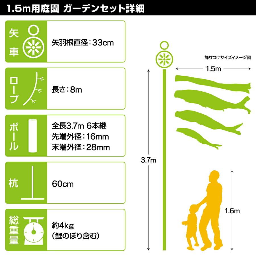 鯉のぼり 庭用 こいのぼり 徳永鯉のぼり 千寿 1.5m 6点セット 鯉のぼり 庭用 ポール付属 ガーデンセットの画像