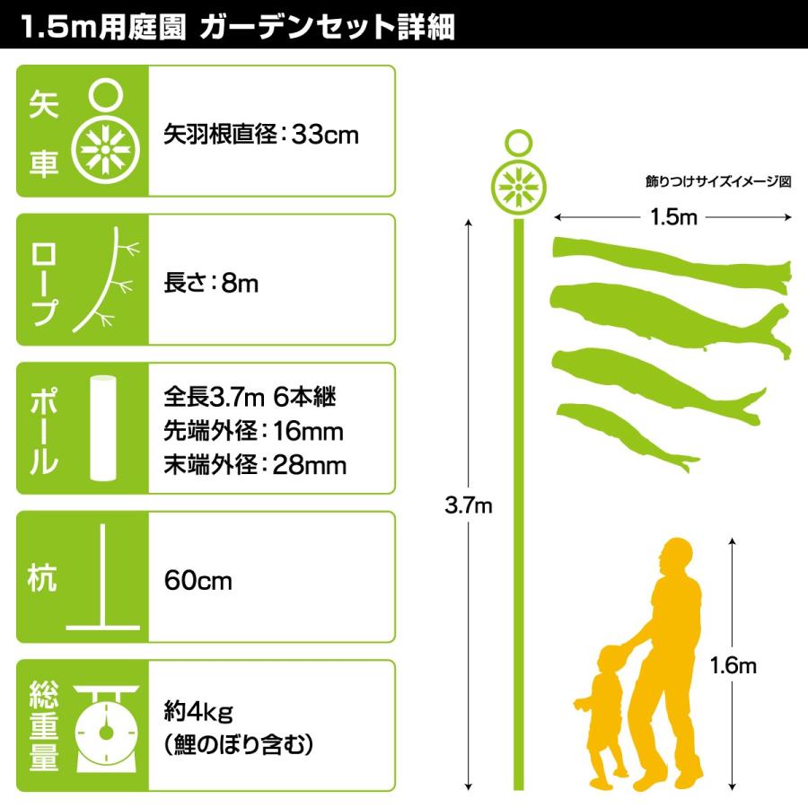 鯉のぼり 庭用 こいのぼり 徳永鯉のぼり 友禅鯉 1.5m 6点セット ポール