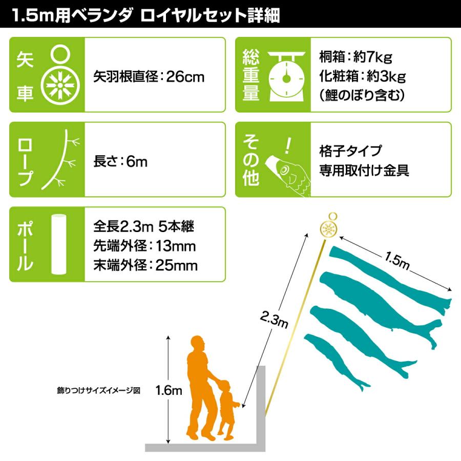 鯉のぼり ベランダ用 こいのぼり 徳永鯉のぼり 京錦 1.5m 6点セット