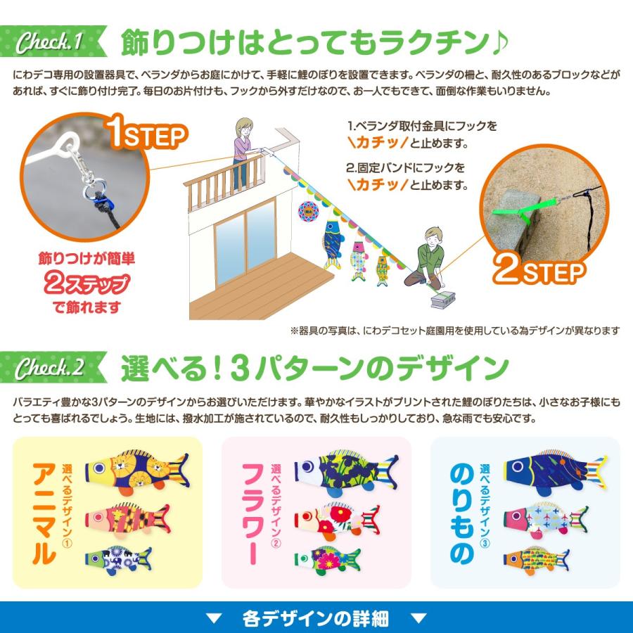 鯉のぼり 庭園用 こいのぼり にわデコ 1m・0.8m・0.6mセット 徳永