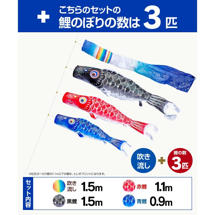 日本で発売 鯉のぼり ベランダ用 こいのぼり フジサン鯉 オーロラ鯉 1.5m 6点セット 万能取付金具付属 ベランダ スタンダードセット