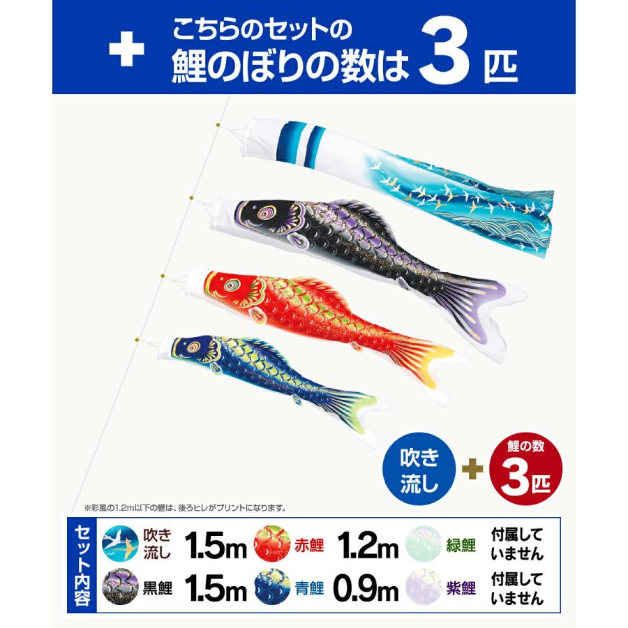 鯉のぼり ベランダ用 こいのぼり 旭天竜 彩風 1.5m 6点セット 格子金具付属 ベランダ プレミアムセット_4