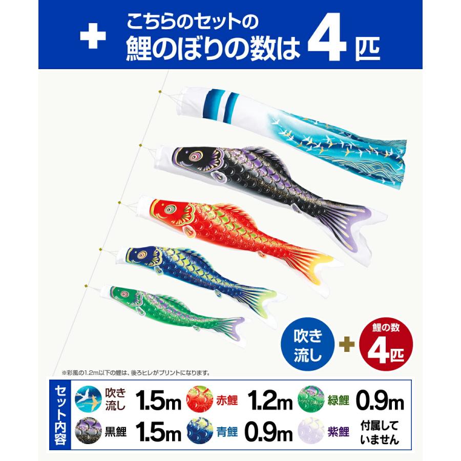 鯉のぼり 庭用 こいのぼり 旭天竜 彩風 1.5m 7点セット ポール付属