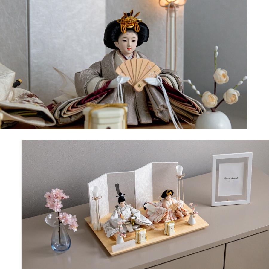 雛人形 親王 PREFER CLASSIC 檜台 白屏風 平飾 道具付 貝桶 油灯 道具2種 桜 梅 人形極々小 選べる衣裳10種 郁乃 優白 千景 澄葉 莉依 美實 華莉 充里 入蒔 寧彩 | ぷりふあ | 02