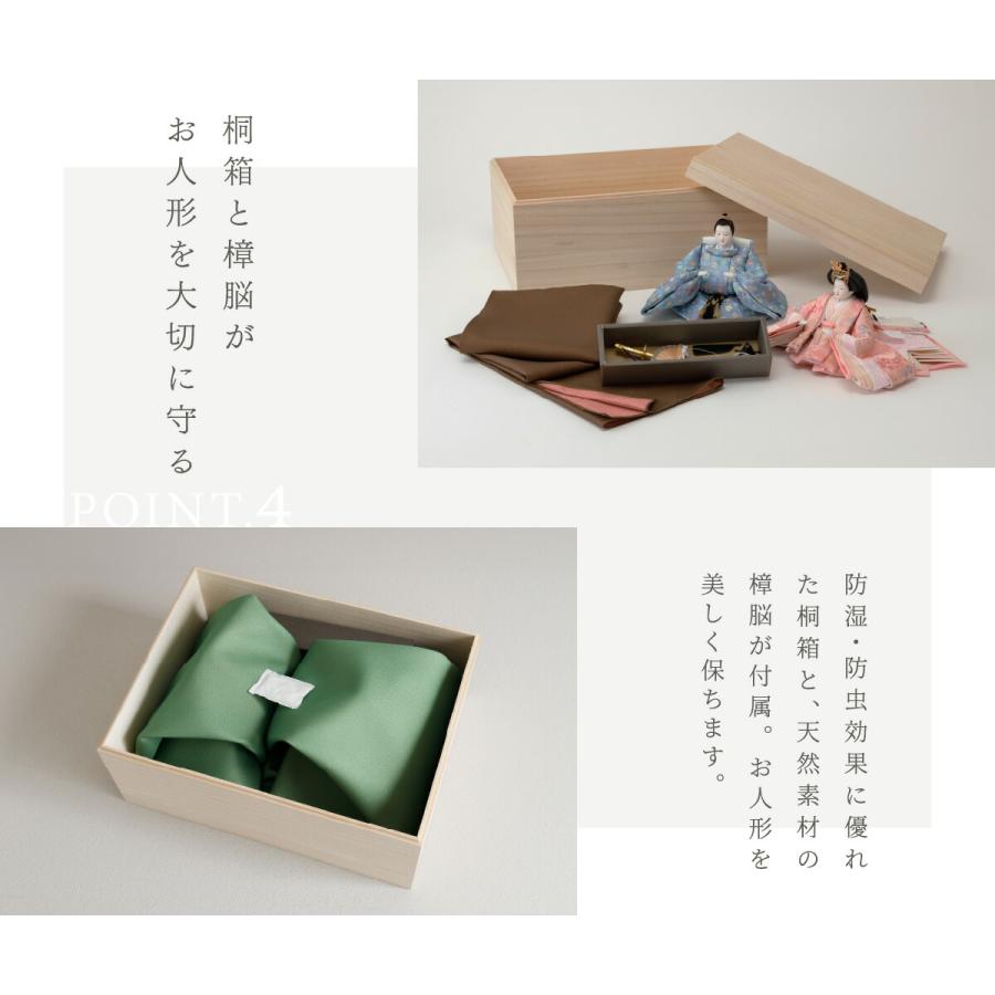 雛人形 コンパクト 親王飾り 高級 雛 PREFER CLASSIC ひな人形 点灯白木パノラマケース飾り お道具付 貝桶 白梅 人形極々小 選べる綿織物衣裳2種類 楚那 梨未_15
