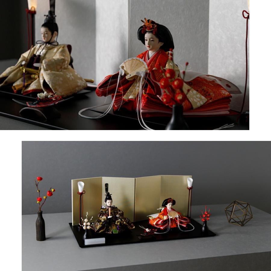 ぷりふあ 雛人形 親王 PREFER CLASSIC 黒塗台 平飾り お道具付 紅白梅