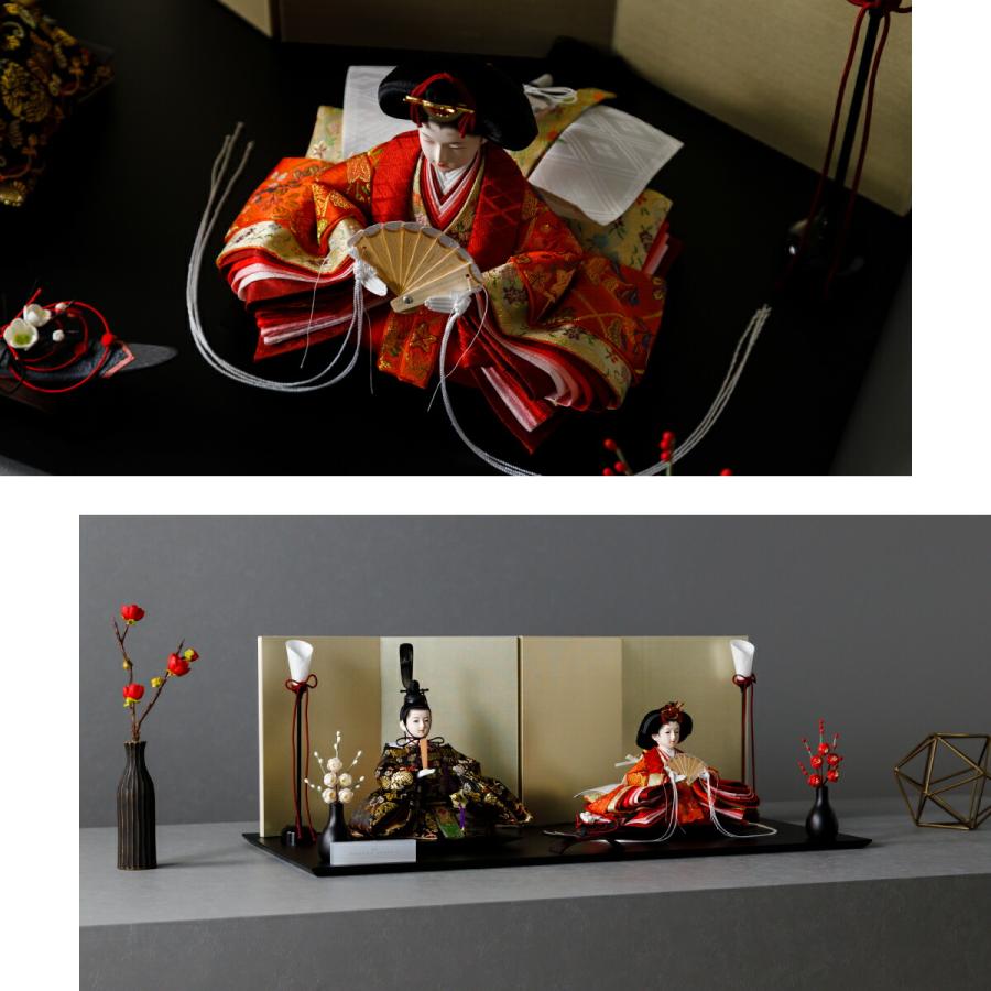 【送料無料】★美品　寿慶　＃ひな飾り　＃お内裏様　＃お雛様　＃雪洞＃屏風＃紅白梅 鳳凰の刺繍を全身にまとった豪華なおひなさまを紅白梅で引き立たせる